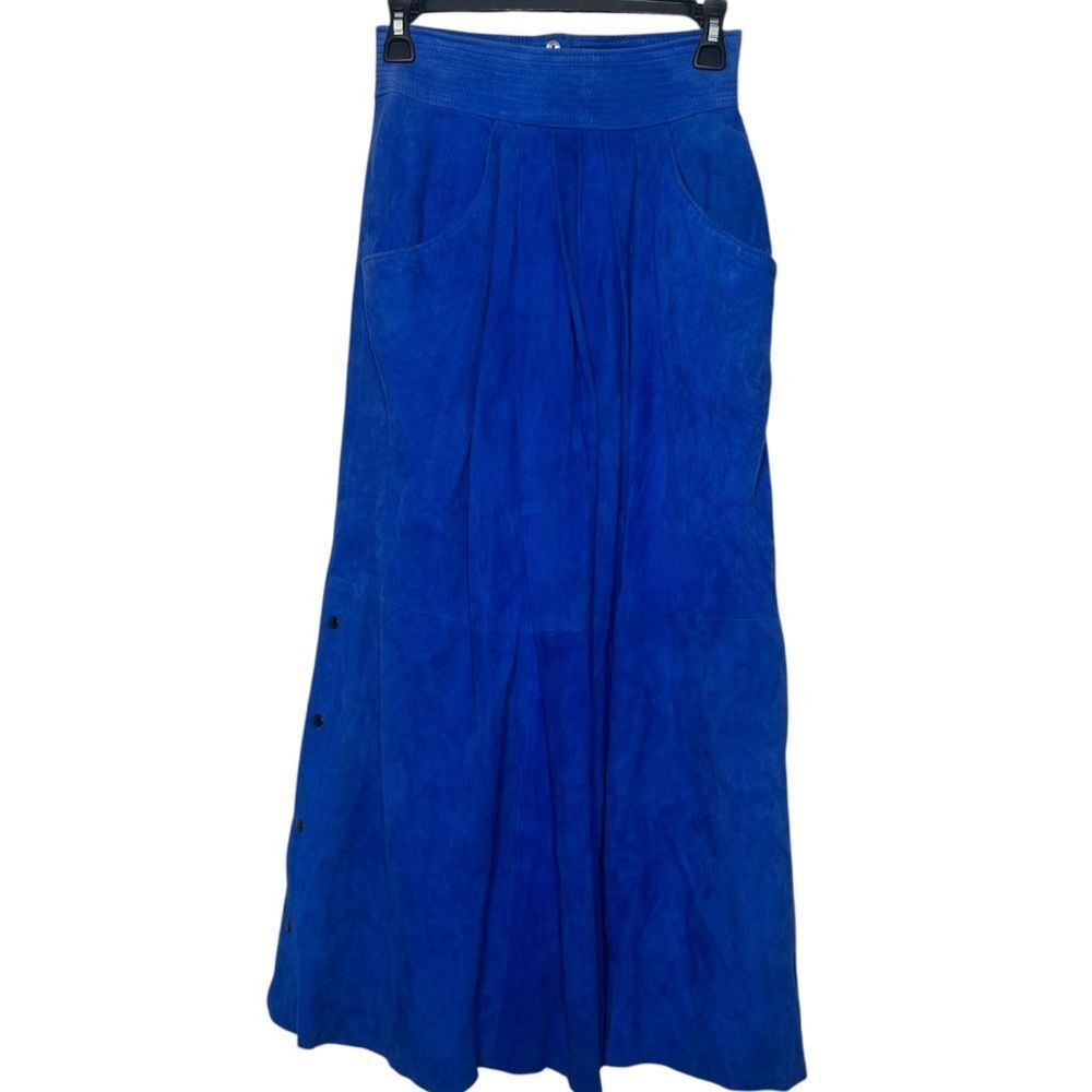 |VTG| 70’S Suede Blue Maxi Skirt w/ Side Buttons